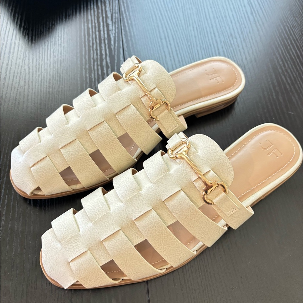 Cream Woven Women's Slides